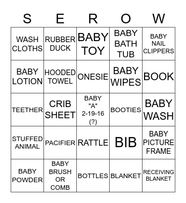 BABY Bingo Card