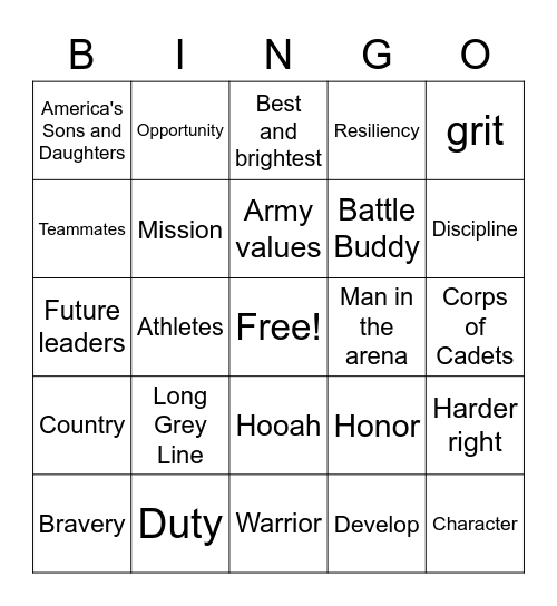 West Point Coach K dinner Bingo Card