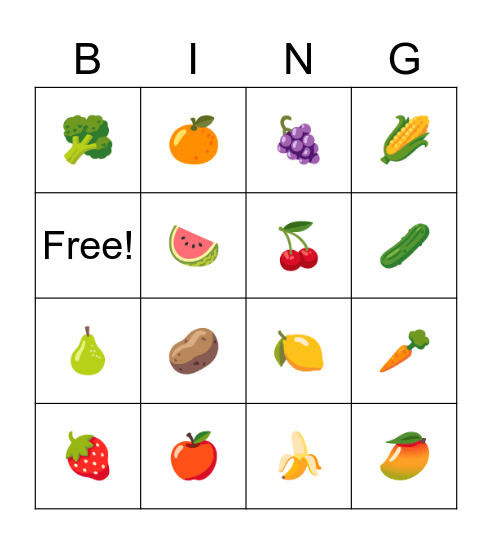 Fruit & Veggies BINGO Card