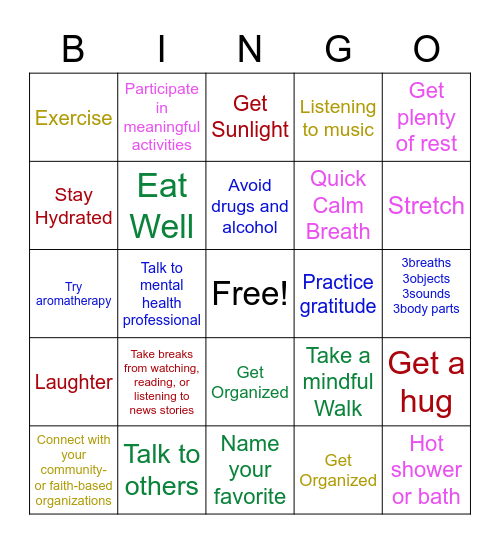 Stress Management Skills Bingo Card