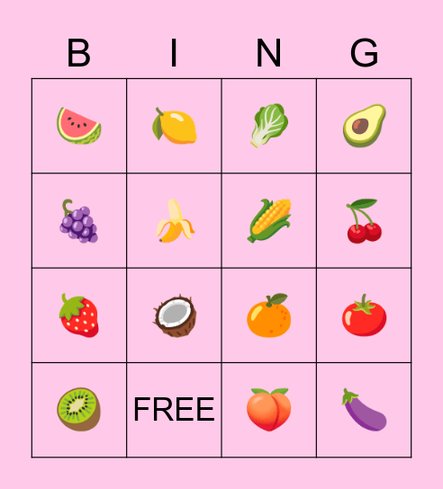 Fruit and Veggie BINGO Card