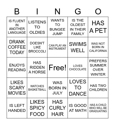 "FIND SOMEONE WHO..." Bingo Card
