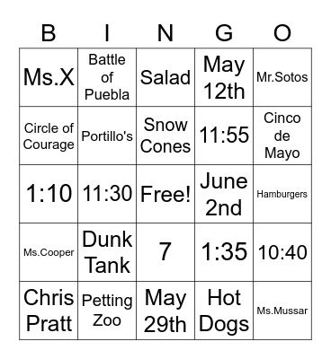 Field Day Bingo! Bingo Card