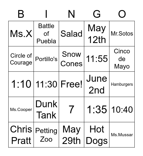 Field Day Bingo! Bingo Card