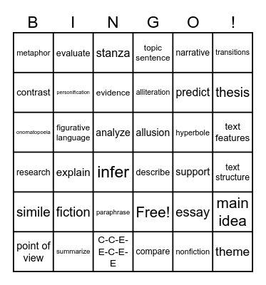 Vocabulary Review Bingo Card