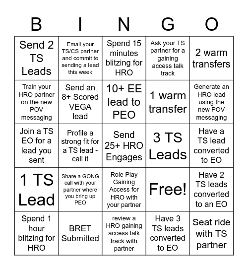 SBS/HRO BINGO! Bingo Card
