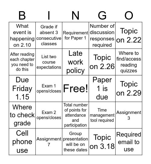 Untitled Bingo Card