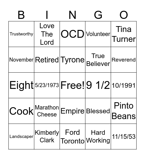 Robert Swinney Bingo Card