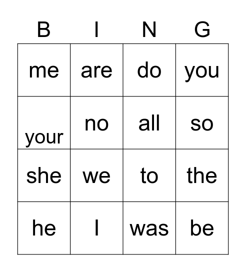 Tricky words 1-14 Bingo Card