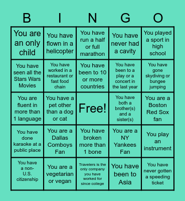 Staff Meeting Get to Know You Bingo Card