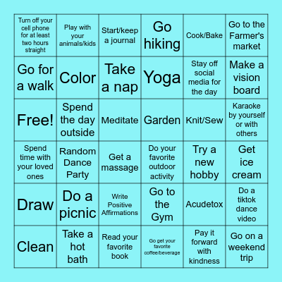 Self-Care Bingo Card
