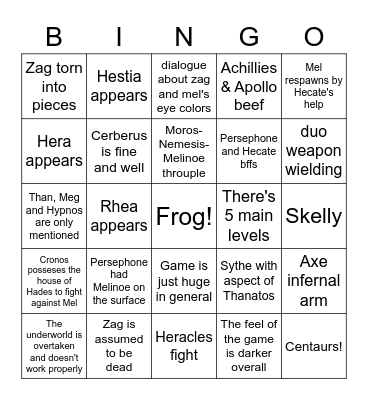 Hades II predictions Bingo Card