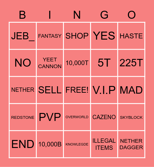 Skyve PvP New Horizions Bingo Card