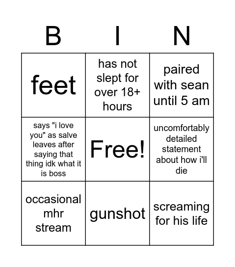 Josh kinko Bingo Card