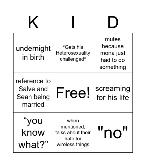 Sean Gringo Bingo Card