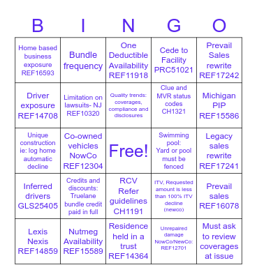 NewCo/ NowCo Refresher Bingo Card