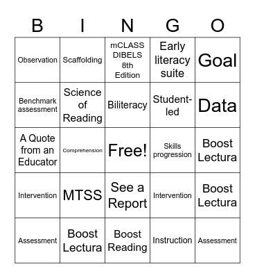 Assessment, Intervention, and Supplemental Bingo Card