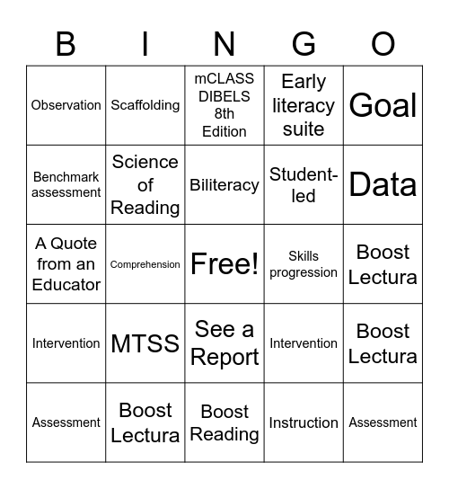 Assessment, Intervention, and Supplemental Bingo Card