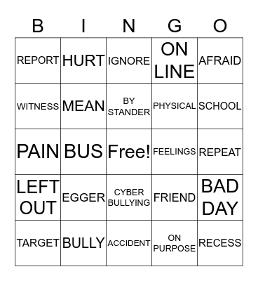 SAY NO TO BULLYING Bingo Card