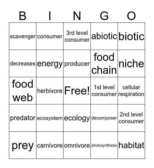 Ecosystems  Bingo Card