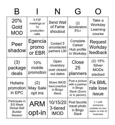 Expedia Week BINGO Card