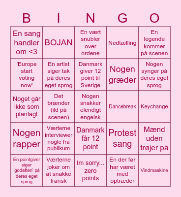 Eurovision Bingo Card