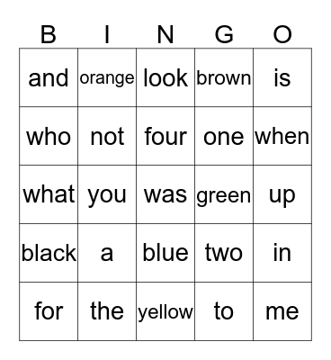 Sight Words Bingo Card