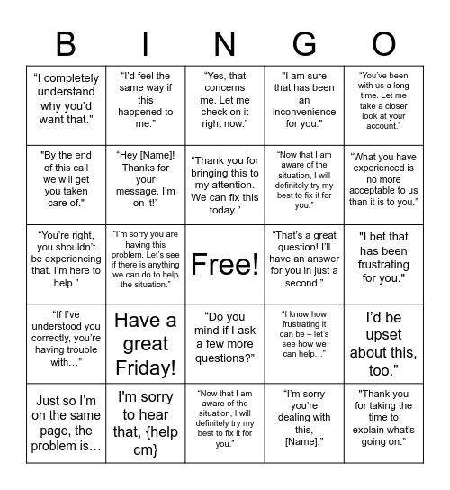 Talk Off Bingo!! Bingo Card