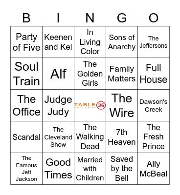 TV SHOWS Bingo Card