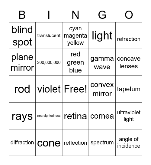 Light Bingo Card