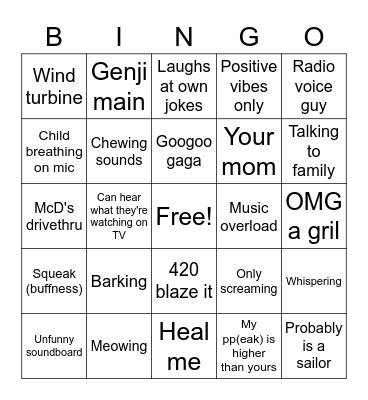 Voice chat bingo Card