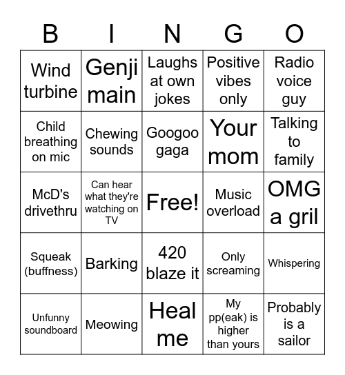 Voice chat bingo Card