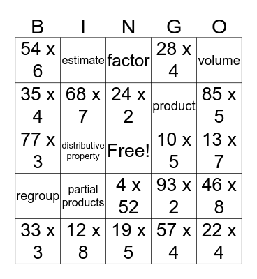 Multiplication Force Bingo Card