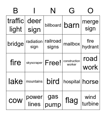 Roadside Bingo Card