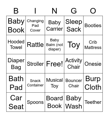 Baby Shower Bingo Card