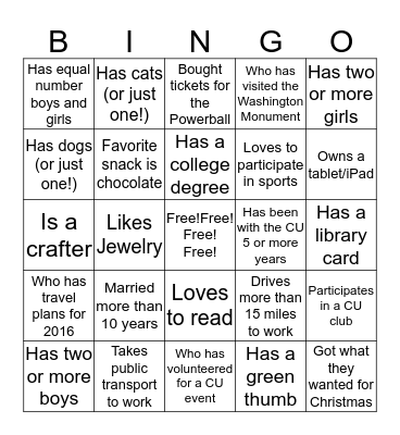 Getting to Know You Bingo Card