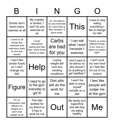 Healthy lifestyle roadblocks and misconceptions Bingo Card