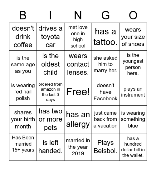 Couples' Fellowship Bingo Card