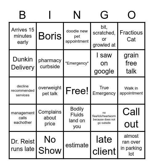 Vet Bingo Card