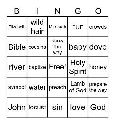 John the Baptist Bingo Card