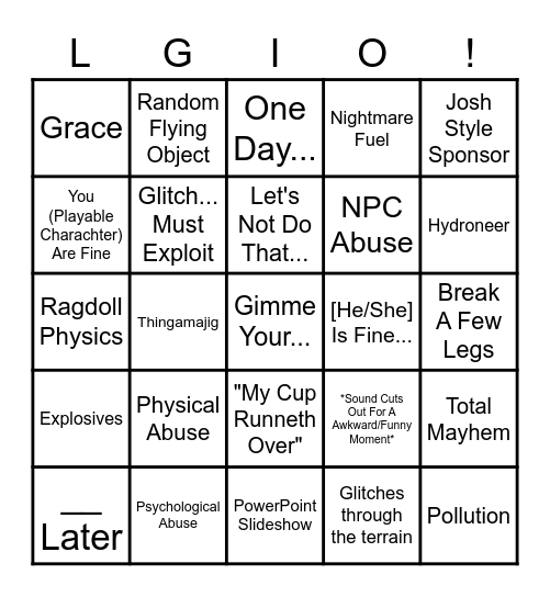 ItsTheComedianYT's LetsGameItOut BINGO Card