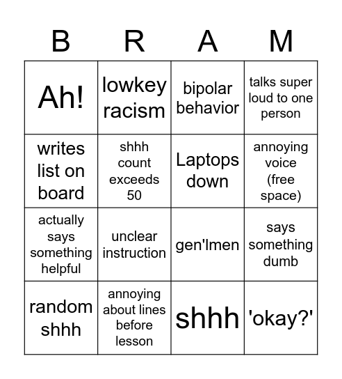 braithwaite Bingo Card