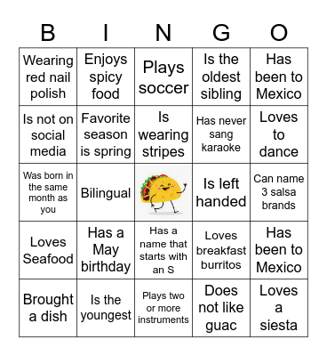 Find a Guest Cinco De Mayo Bingo Card