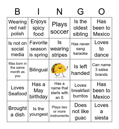 Find a Guest Cinco De Mayo Bingo Card