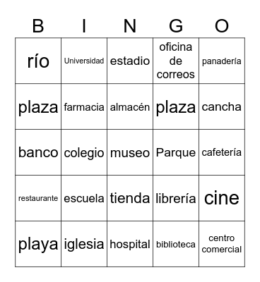 Lugares Bingo Card