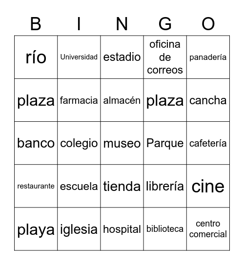 Lugares Bingo Card