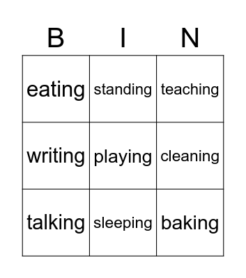 Continuous verbs Bingo Card
