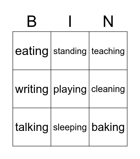 Continuous verbs Bingo Card
