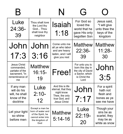Doctrinal Mastery Review Bingo Card