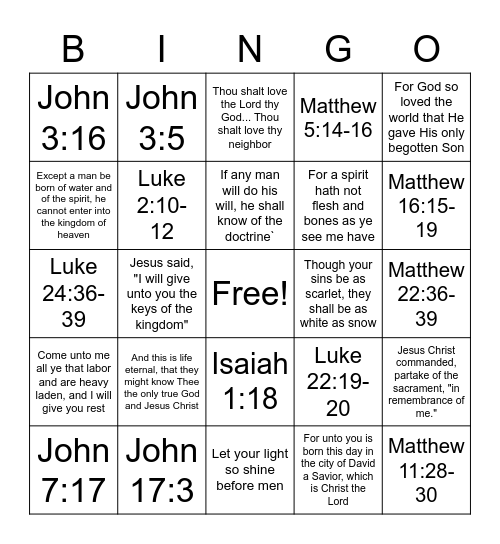 Doctrinal Mastery Review Bingo Card